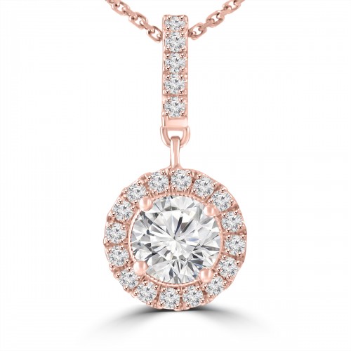 0.96 Ct Ladies Round Cut Diamond Solitaire Pendant Rose Gold
